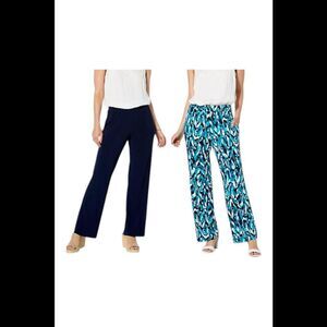 Nina Leonard Women's 2pk Straight Pant w/ Pocket Navy & Navy Multi